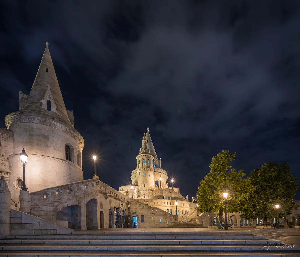 Fisterman's Towers — Fisherman’s Bastion in Budapest after dark